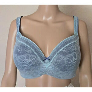Cacique Women Bra Blue Lined Modern Lace Underwire A/O LL BAL size 40DDD